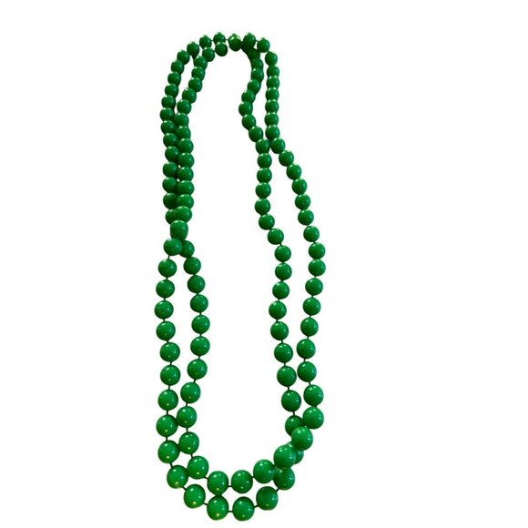Vintage Green Beaded Necklace 24 Inches Double Strand Statement Jewelry For Wome - Picture 1 of 2